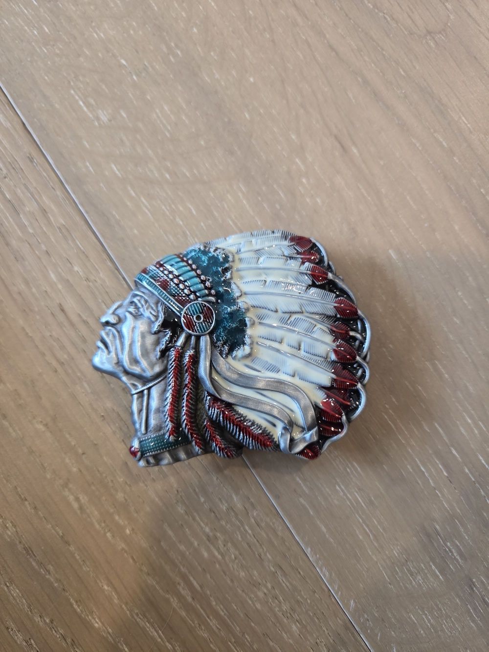 Western Native American Chief Headdress Multicolor Metal Belt Buckle